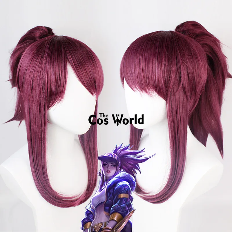 LOL THE BADDEST KDA Akali 45cm Long Straight Games Cosplay Wigs Fiber Heat Resistant Synthetic Hair + Wig Cap