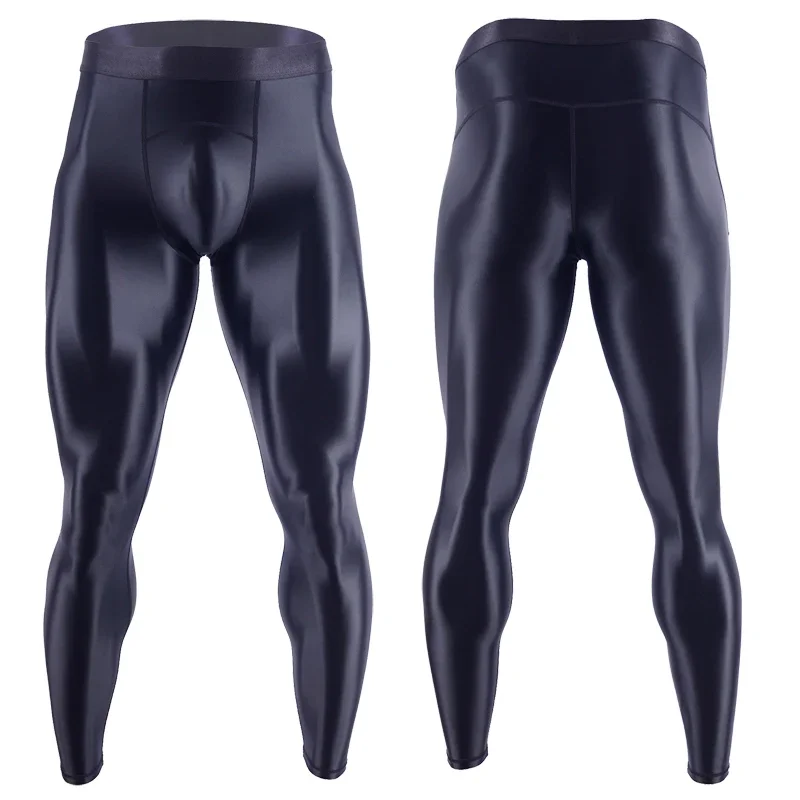 Pantalones de yoga elásticos brillantes para hombre, mallas de entrenamiento, pantalones de compresión de realce, fitness, Sexy, nuevo