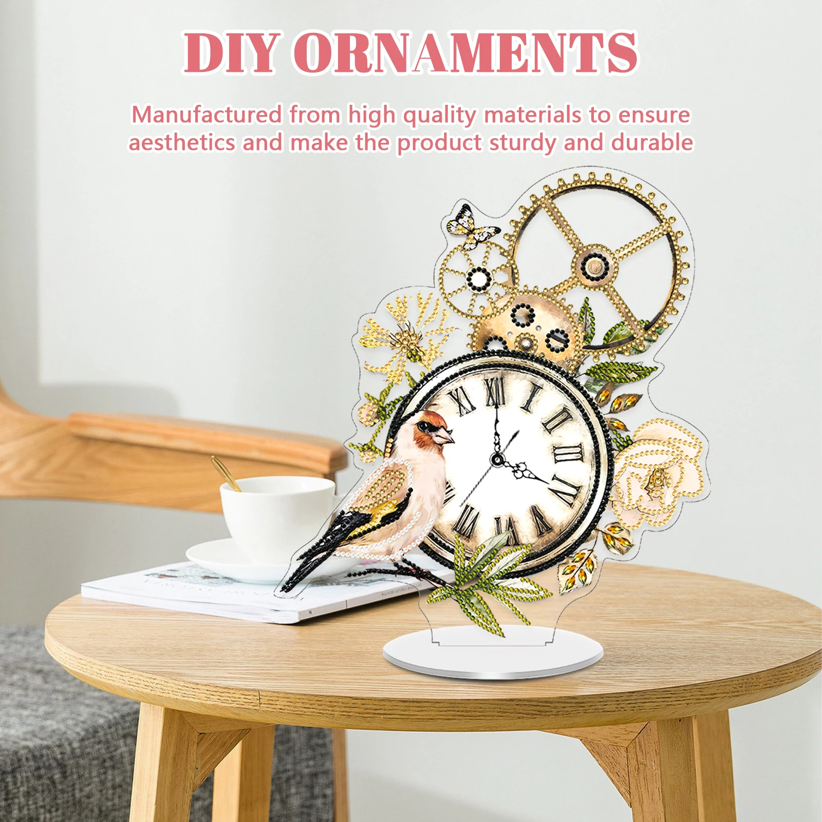 

Набор для создания акриловых украшений: часы с алмазной мозаикой в форме цветка и птицы