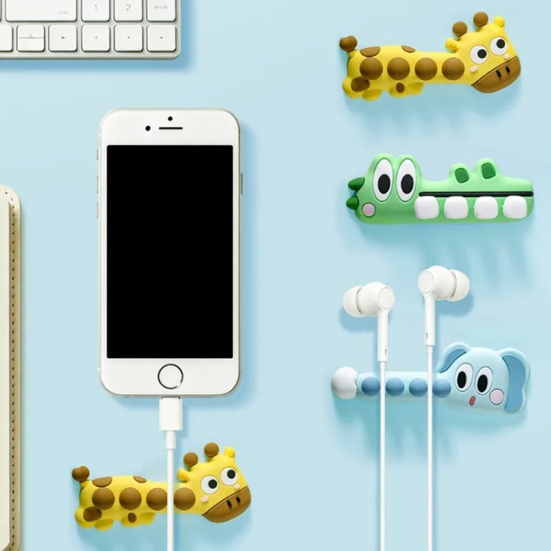 Cartoon Animal Shape Desktop Cable Organizer Wire Management Holder Self Adhesive Cable Winder Desktop Storage Accessory
