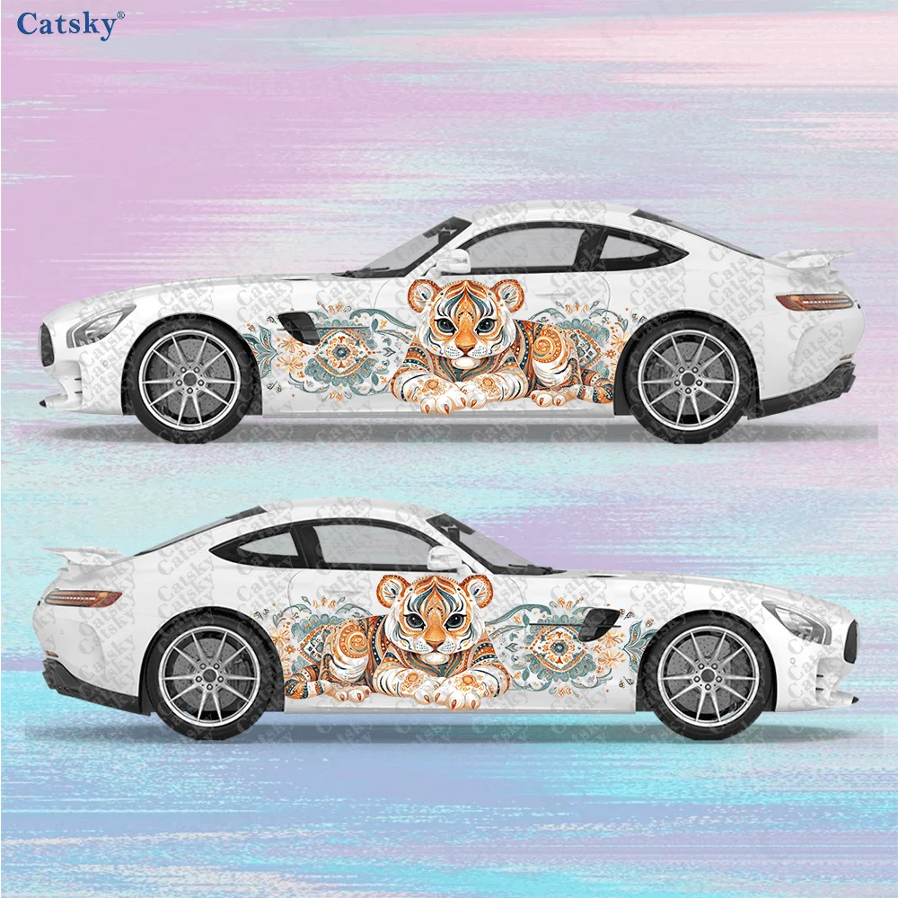 Boho Style Tiger Art Car Side Sticker Decoration,PVC Waterproof Scratch Resistant Decal,Car Protection,Auto Accessories Gift