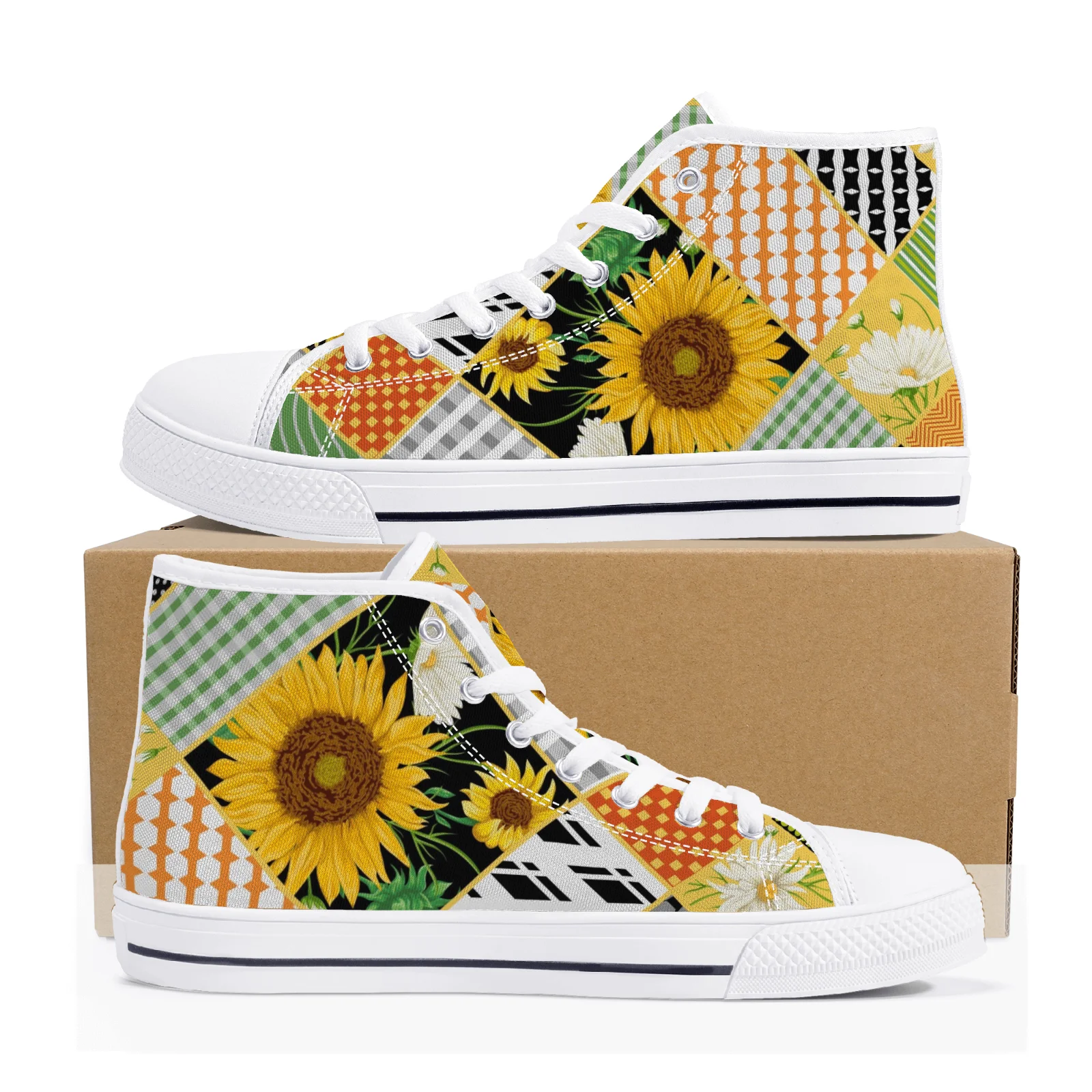 

Custom Shoes Sunflowers Prints Canvas Shoes Classic High Top Vulcanized Shoe High School Middle School Girls Footwears