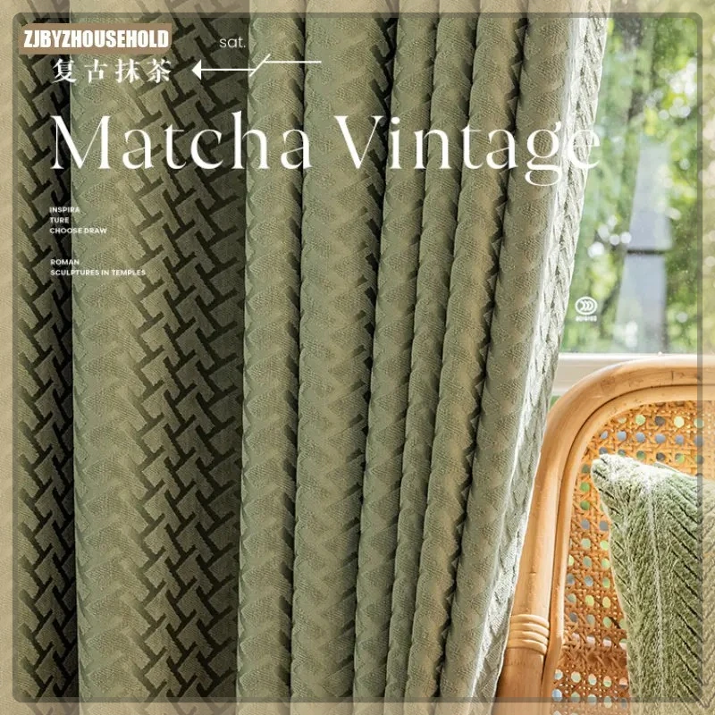 

Living Room Chenille Blackout Curtain Vintage Jacquard Herringbone Bedroom Screen Elegant Classic Curtains IG Luxury Decor Home