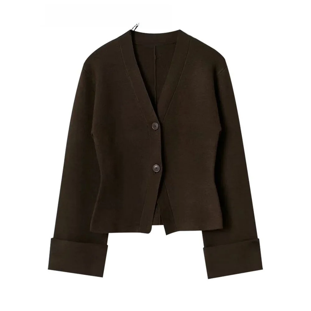 

Casual Brown Knit Cardigans for Women Loose V-ne Single Breach Spring 2026 Ladies Sweater Other Material 00%