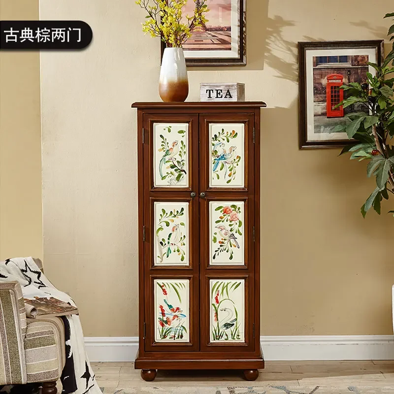 Country door locker household large-capacity painted storage cabinet European-style entrance cabinet Mediterranean high