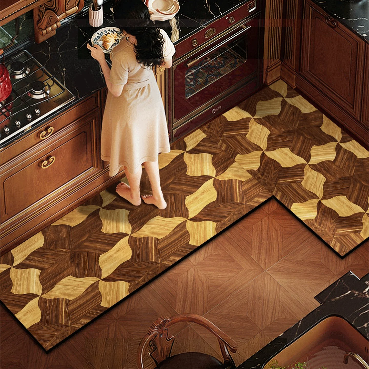 Wood Grain Kitchen Rug Anti-slip Floor Mat PVC Leather Carpets Oil-proof Waterproof Mats Long Strip Runner Rugs Alfombra Cocina
