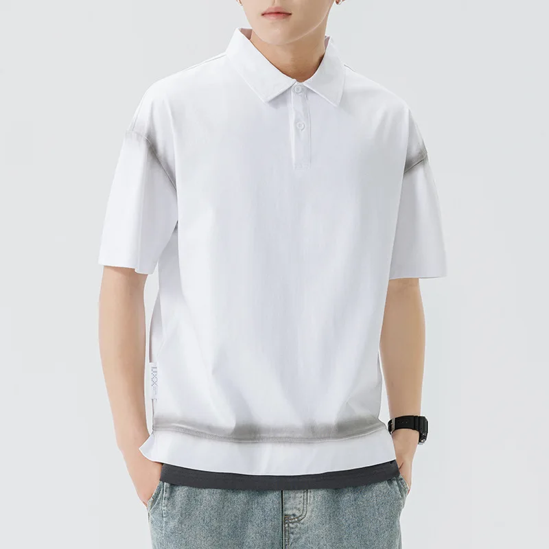

2026 Summer Fake Two-piece Short-sleeved Polo Shirt Men's Summer New Trend Heavy Men's Lapel T-shirt