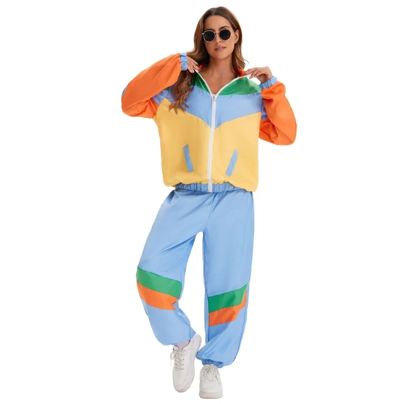 

90S 80S танцевальная форма в стиле хип-хоп, винтажный костюм для дискотеки, нарядное платье для косплея, женская куртка с длинными рукавами, брюки, одежда из 2 предметов