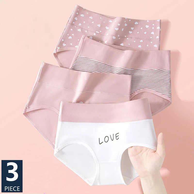 3Pcs High Waist Cotton Women\'s Panties Body Slimming Underwear Fashion Print Girls Briefs Plus Size Cute Panty Female Lingerie