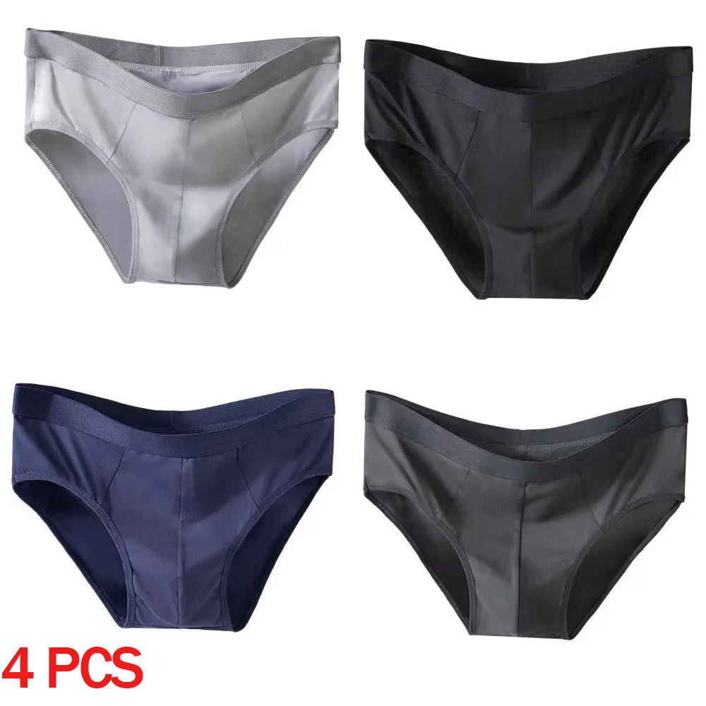 4Pcs Men's Ice Silk Briefs Men Bulge Pouch Plus Size Underwear Boy Comfortable…