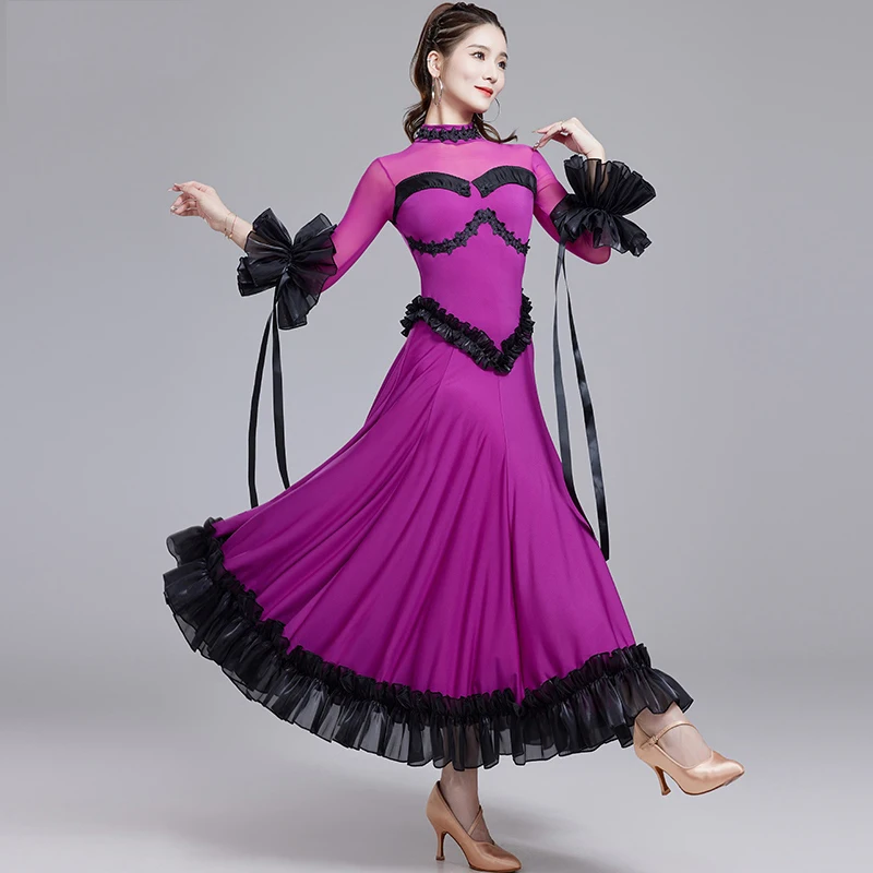 Modern Dance Latin Dance Dress Performance Dress Long Sleeve Dress Competition Practice Clothes Chacha Waltz Dance Dress DQL9588