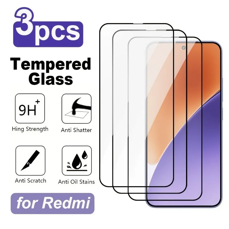 3Pack Tempered Glass Screen Protector for Redmi 14 13 Pro 12 11 10 Pro Anti-Scratch, Fingerprint-Resistant Clear Protection