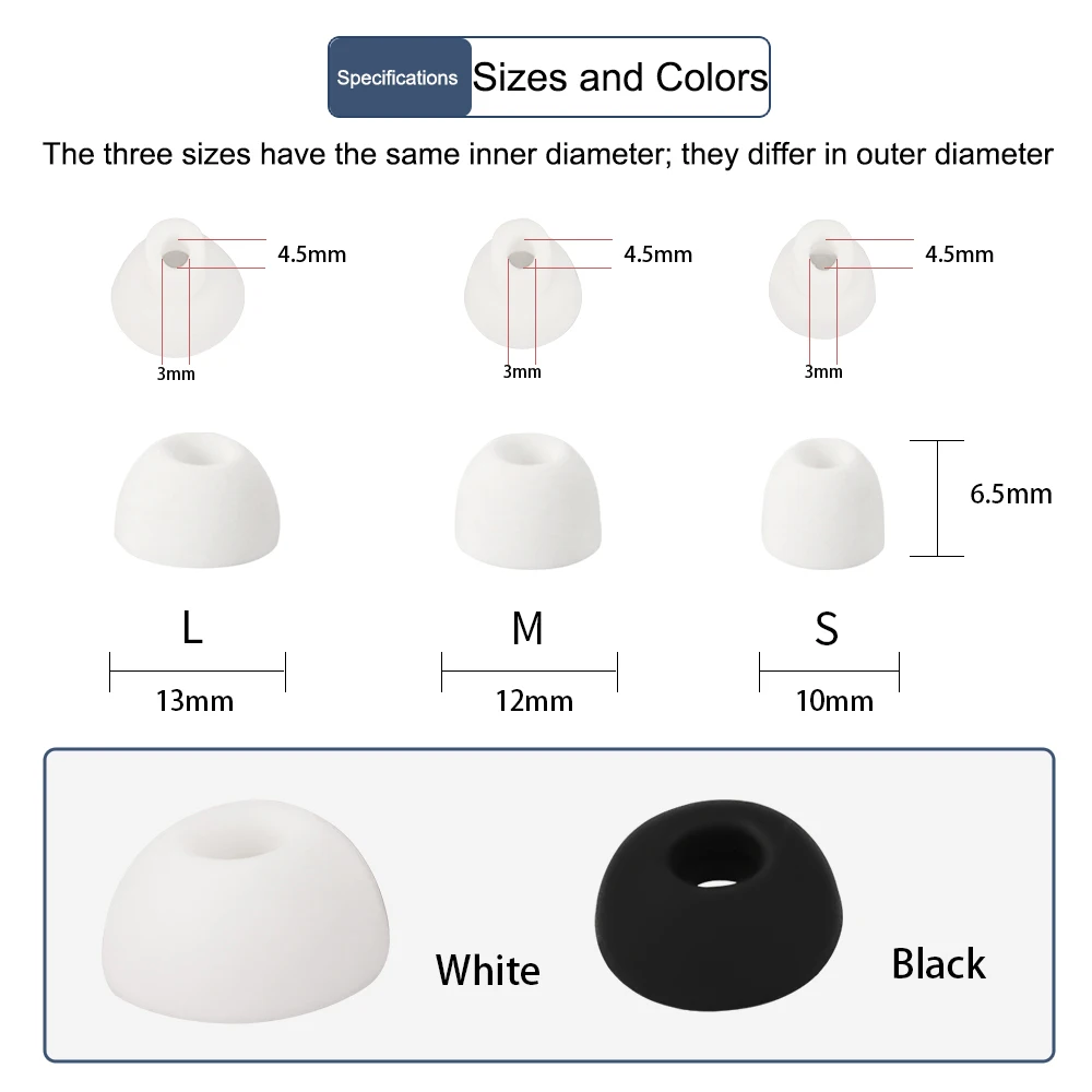 Silicone Eartips Earbuds Tips for ANKER Soundcore Liberty 5 Pro Earphone Kits Cover Replacement Eargels Earcap 6PCS Black White