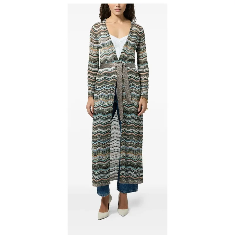 Bohemian Striped Knitted Trench Coat for Women Fashion 2026 Summer New V-Neck Long Sleeve Long Coat High-End Elegant Outerwear
