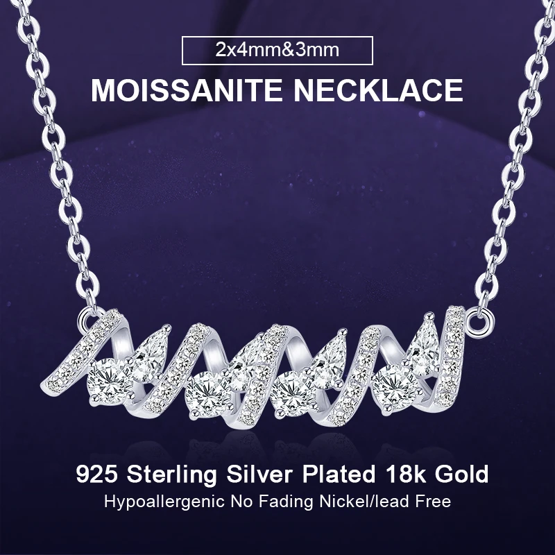 

IOGOU Роскошное D1.0CT vvs1 длинное волнистое ожерелье с муассанитом и бриллиантами для женщин, настоящее серебро 925, обручальное ювелирное изделие, сертифицированный оригинал