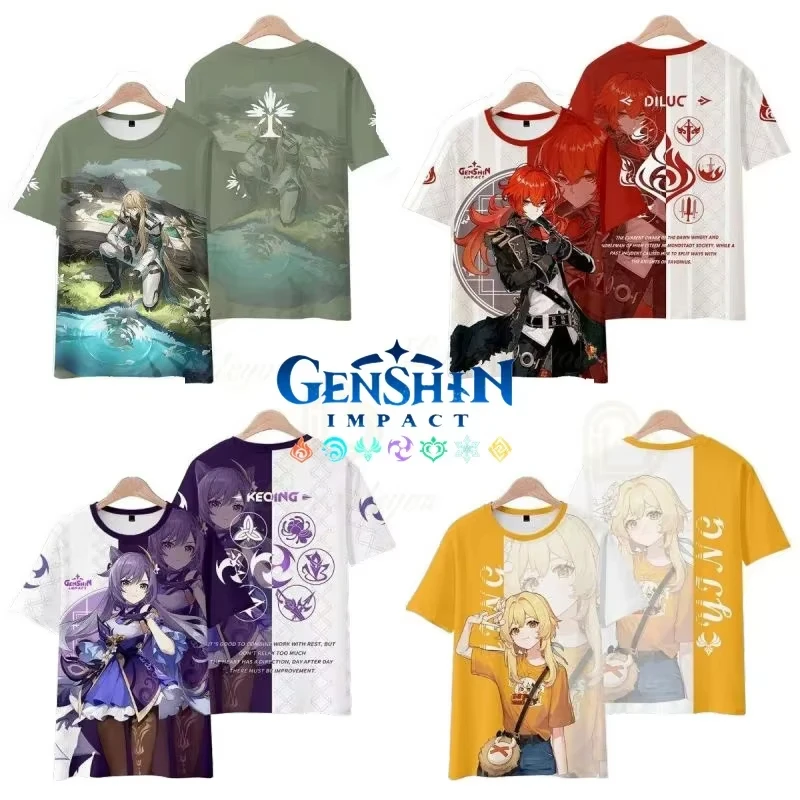 Anime Genshin Impact 3D Printed T Shirts Children's Animation Harajuku Short-Sleeved Casual T Shirt Man Tops Tees