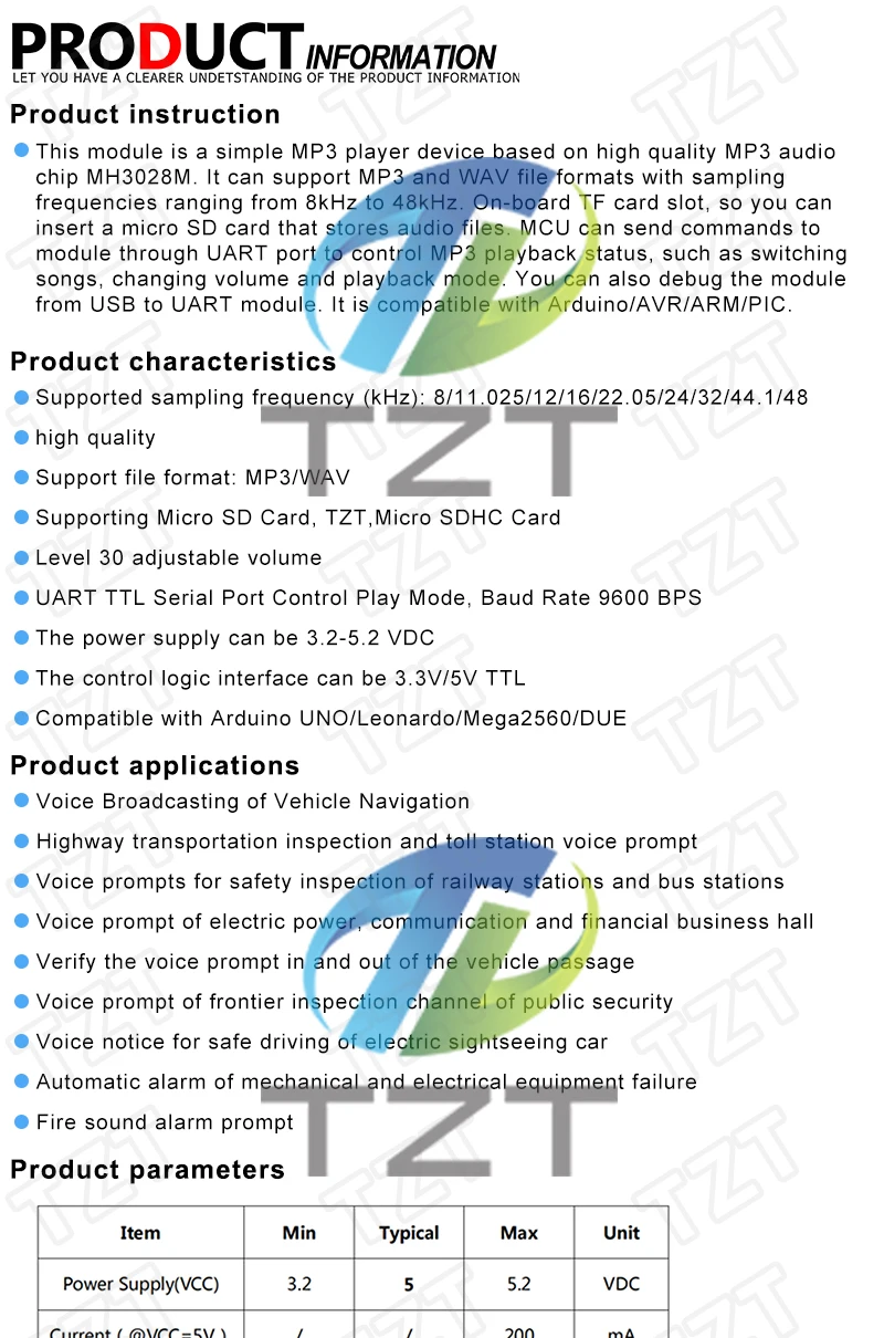 TZT 1/3PCS YX6300 YX5300 UART-Steuerungs-Seriellmodul MP3-Musikplayer-Modul für Arduino/AVR/ARM/PIC CF – Detail 1