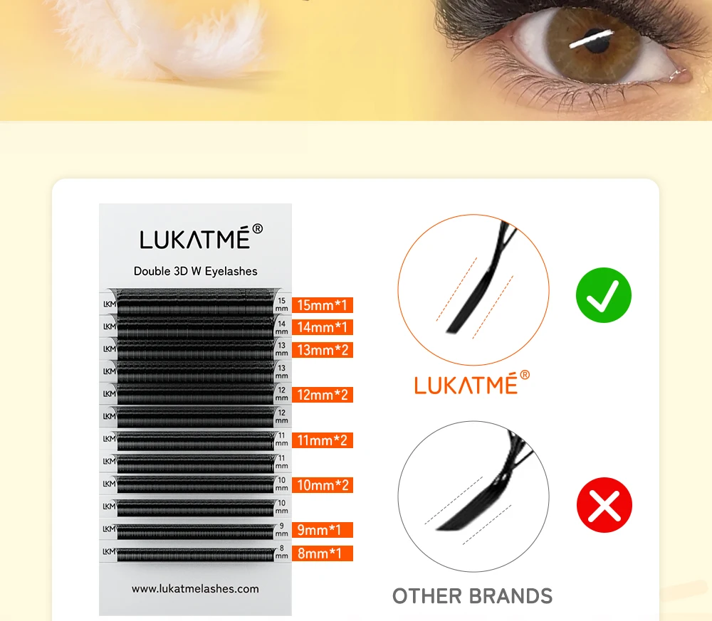 LUKATME Doppelte 3D W-Form Wimpernverlängerungen, vorgefertigte Fächer, W-6D Wimpernbüschel, C/D-Curl, weiche, volle, dichte Wimpern, 8-15 mm, für den Salon – Detail 5