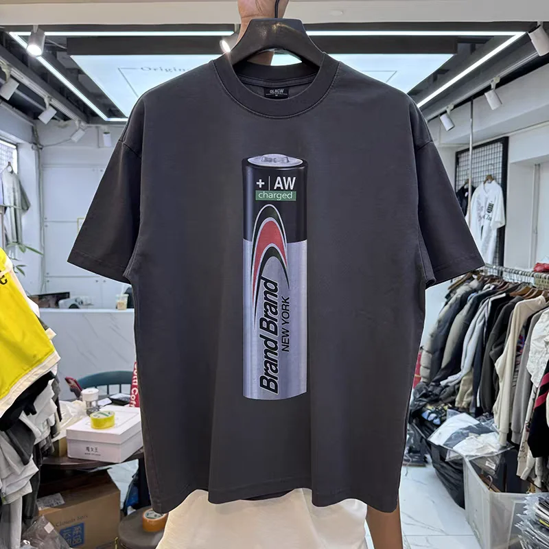 

Creative battery pattern printing T Shirt Men Women T-shirt Top Tees
