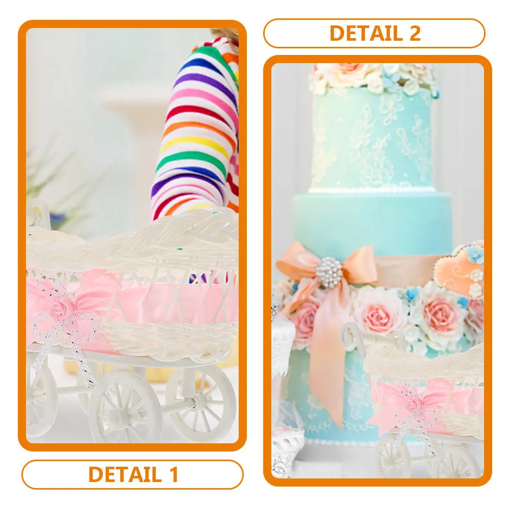 2Pcs Stroller Shape Woven Candy Basket Artificial Rattan Wedding Party Favor Basket Desktop Storage Organizer Sundries Decor