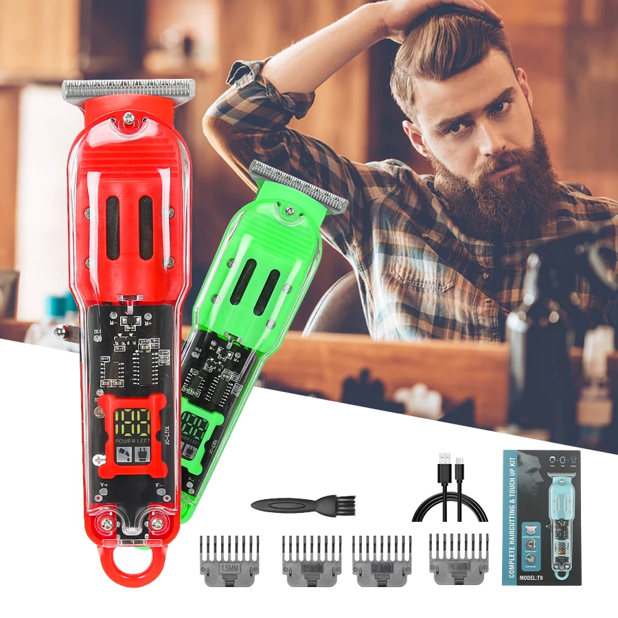 T9 Rechargeable Hair ClippersProfession Clippers Transparent Electric Hair Trimmers For Men Adults Cordless Hair Cutter Machine