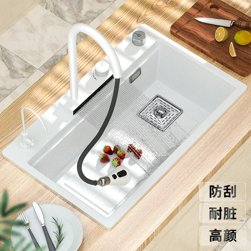 

Кварцевая раковина, белая большая одинарная раковина, кухонная раковина для овощей, бытовая встраиваемая раковина