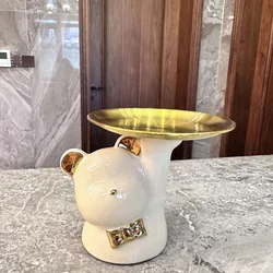 Ins Nordic Cartoon Golden White Bear Tray Desk Accessories Home Decoration for Living Room Decorative Figurines for Interior