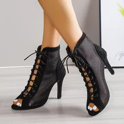 Summer New  Women High Top Dance Shoes Ballroom Salsa Tango Sandals Girl Fashion Party Mesh Cutout High  Sandalias