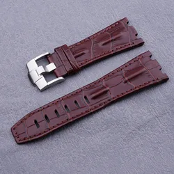 New 28mm Brown Real Leather Handmade Thick Wrist Watch Band Silver Clasp Strap Belt For ROYAL OAK OFFSHORE Audemars Piguet 42mm