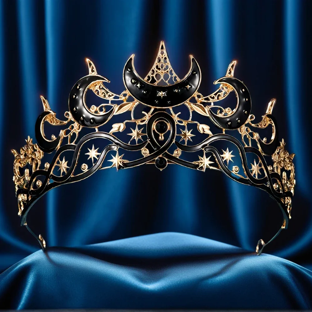 

1pc Luxury Gothic Moon Tiara Celestial Queen Crown for Women Baroque Star Headpiece Vintage Weddings Elegant Party Accessories