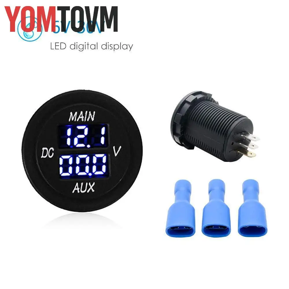 Black Plastic LED Digital Double Voltmeter Fit for Most 12-24V Vehicles