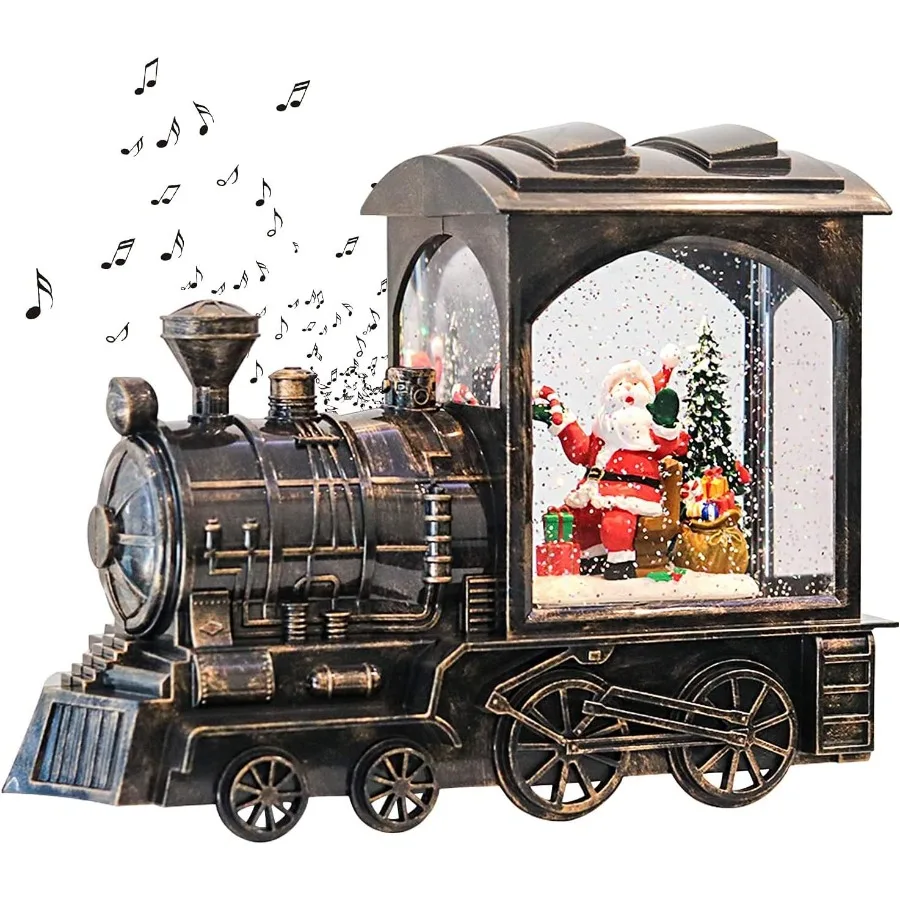 فانوس كرة ثلج مضاء لعيد الميلاد يعمل بالبطارية مع أضواء LED لقطار سانتا كلوز الموسيقية وتأثير لامع للمياه 6 ساعات