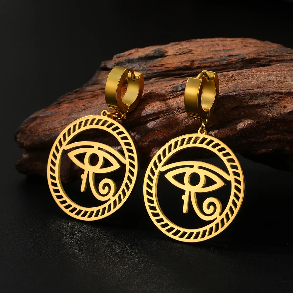 Dawapara alte ägyptische Symbol Ohrringe Auge von Horus und Ankh Kreuz Hieroglyphen Ideograph Schutz Amulett Edelstahl – Detail 21