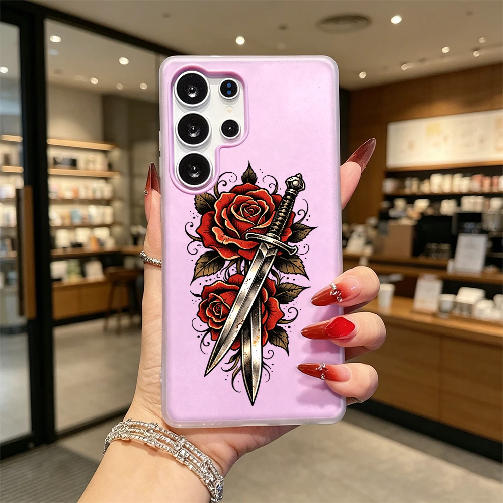 Rose Tattoo Art Fashion Slim Shockproof Phone Case For Samsung Galaxy S26 S25 Ultra FE Daily Back Cover