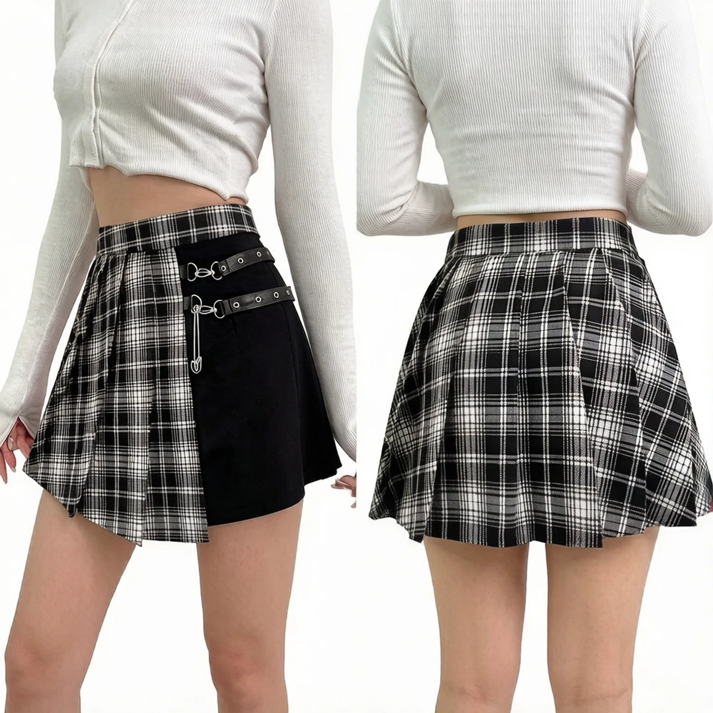 Harajuku Punk Irregular Mini Pleated Skater Skirt Womens Asymmetric Cutout High Waist Hip Hop Clubwear gothic harajuku skirt