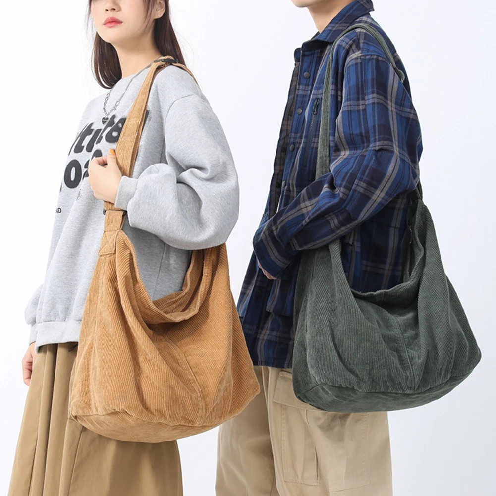 Fashion Large Capacity Corduroy Crossbody Bag Simple Solid Color Shopping Tote Bags Reusable Shoulder Bag Handbag for Women Man