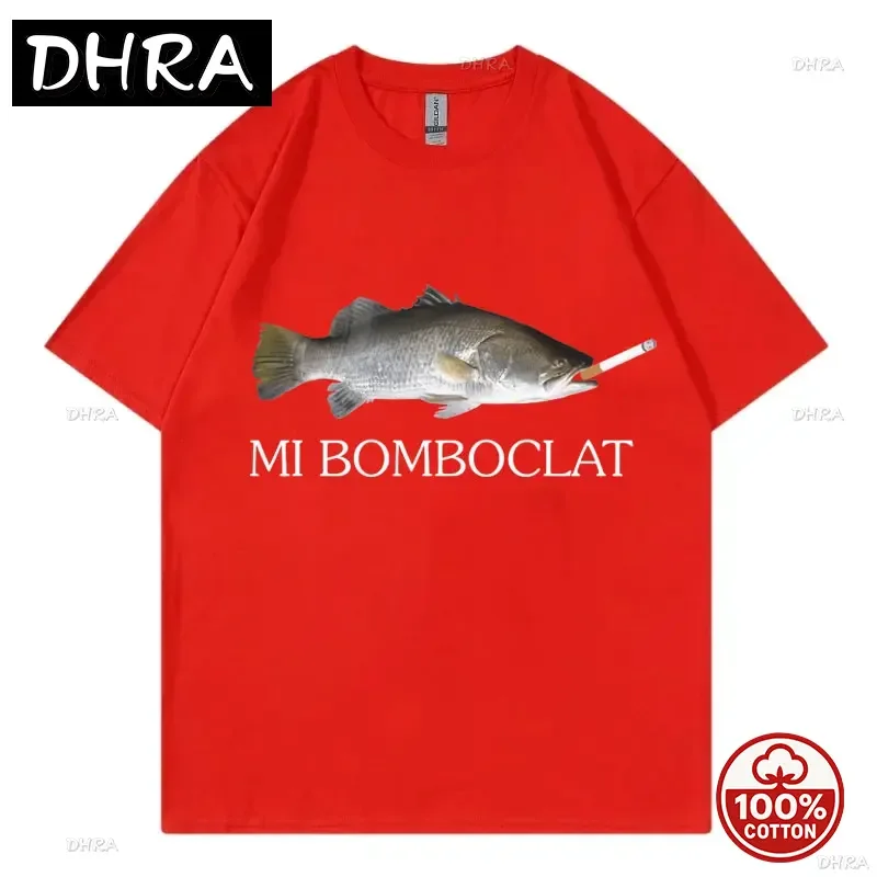 مضحك Bomboclat الأسماك ميمي تي شيرت شارع العليا موضة الاتجاه Y2k قصيرة الأكمام تي شيرت المرأة Harajuku خمر نمط بلايز عادية