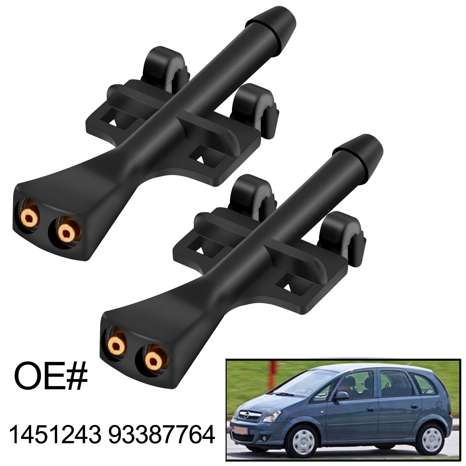 Pair Car Front Window Windshield Wiper Washer Nozzles Sprayer Engine Hood Clips Jet For Opel Meriva A 2003 - 2010 OE# 93387764