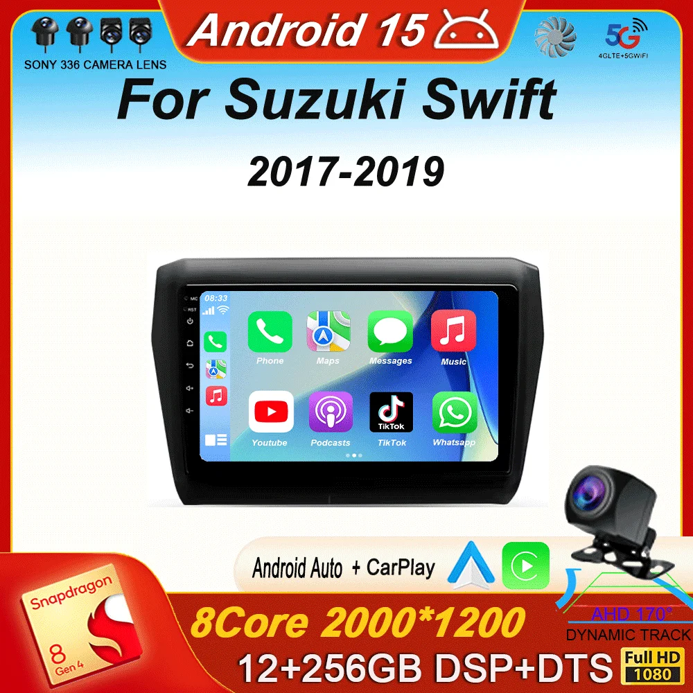 For Suzuki Swift 2017 2018 2019 Android 15 Car Radio Stereo Multimedia Navigation GPS Video Player DSP QLED Wireless Carplay 4G