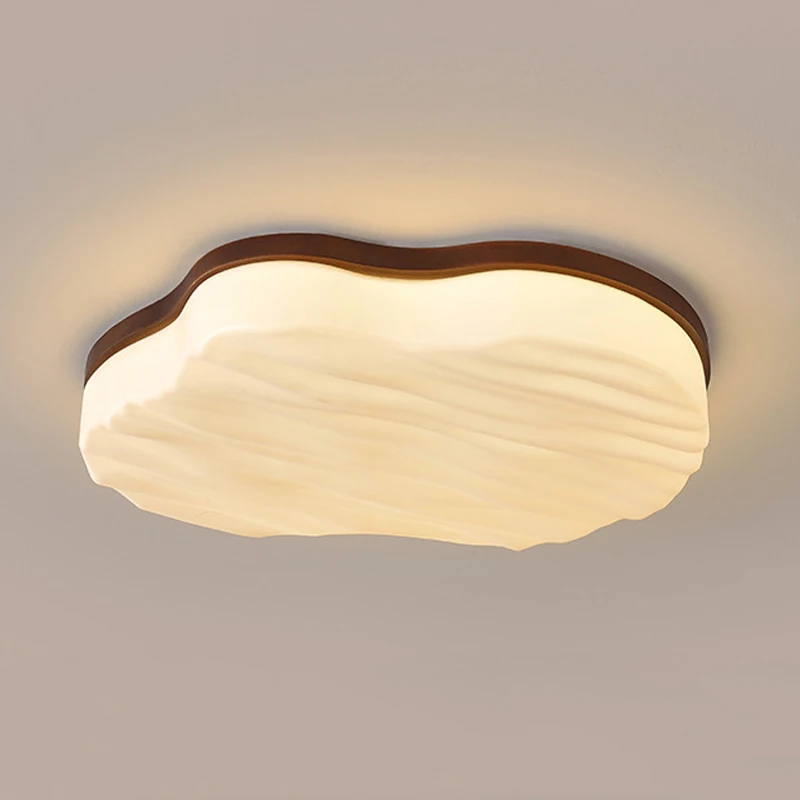 

New Creative Solid Wood Ceiling Light with Milky White Shade - Main Light for Living Room, Dining Room, Study, Hall & Bedroom