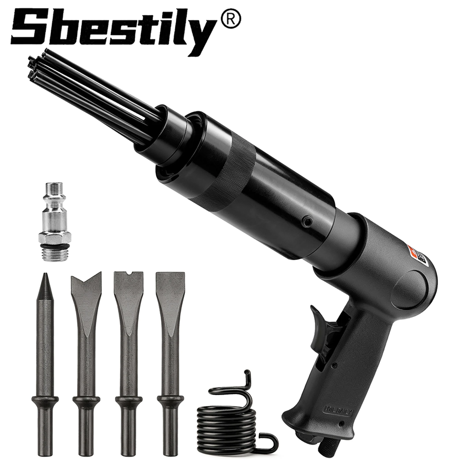 Air Needle Scaler Pneumatic Air Hammer Needle Gun with 4 Chises And 19 Needles For Metalworks Rust Weld Paint Remover
