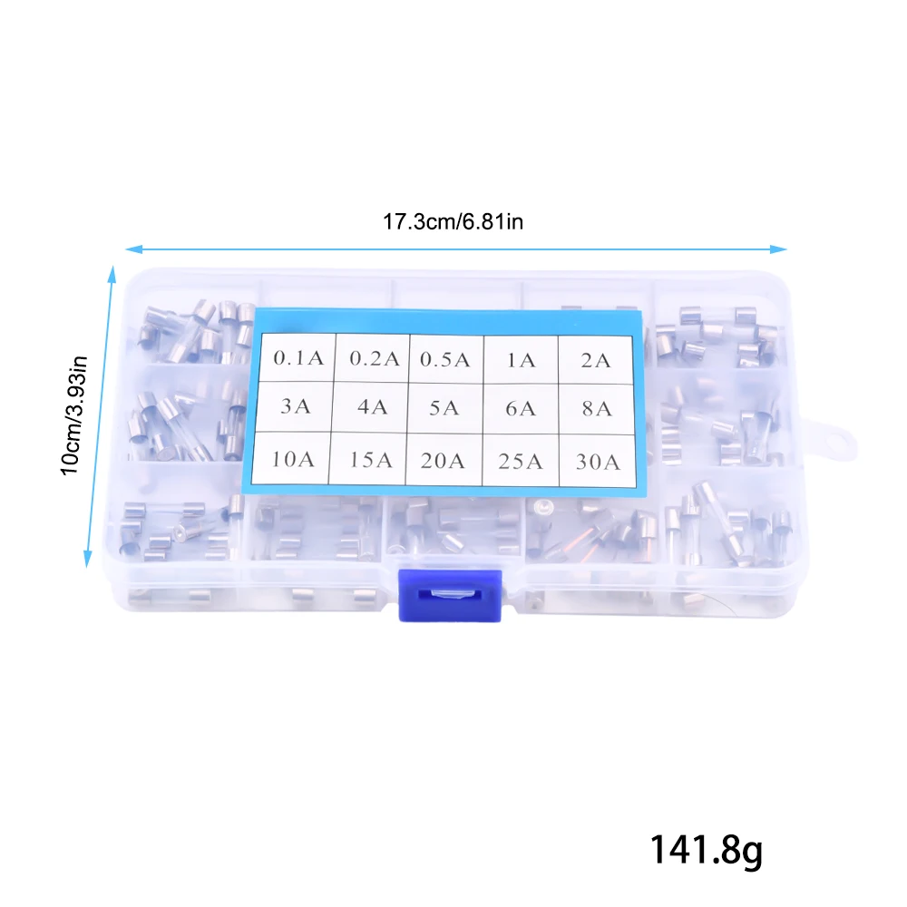 15Kinds 150pcs 5*20 Fast-blow Glass Tube Fuses Car Glass Tube Fuses Assorted Kit 5X20 with Box fusiveis 0.1A-30A Household Fuses