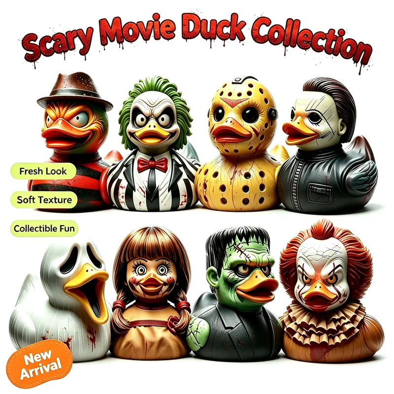 1PCS Halloween Scary Resin Duck Figurine Horror Movie Duck Sculpture Car Dashboard Desk Ornament Novelty Home Office Party Decor