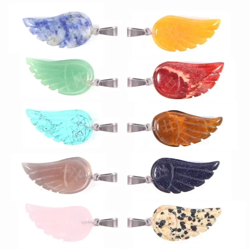 1pc Angel Wings Carved Natural Crystals 30x15mm Stones Charm Spiritual Gemstones for Necklace Pendant Healing Quartz Mineral S30