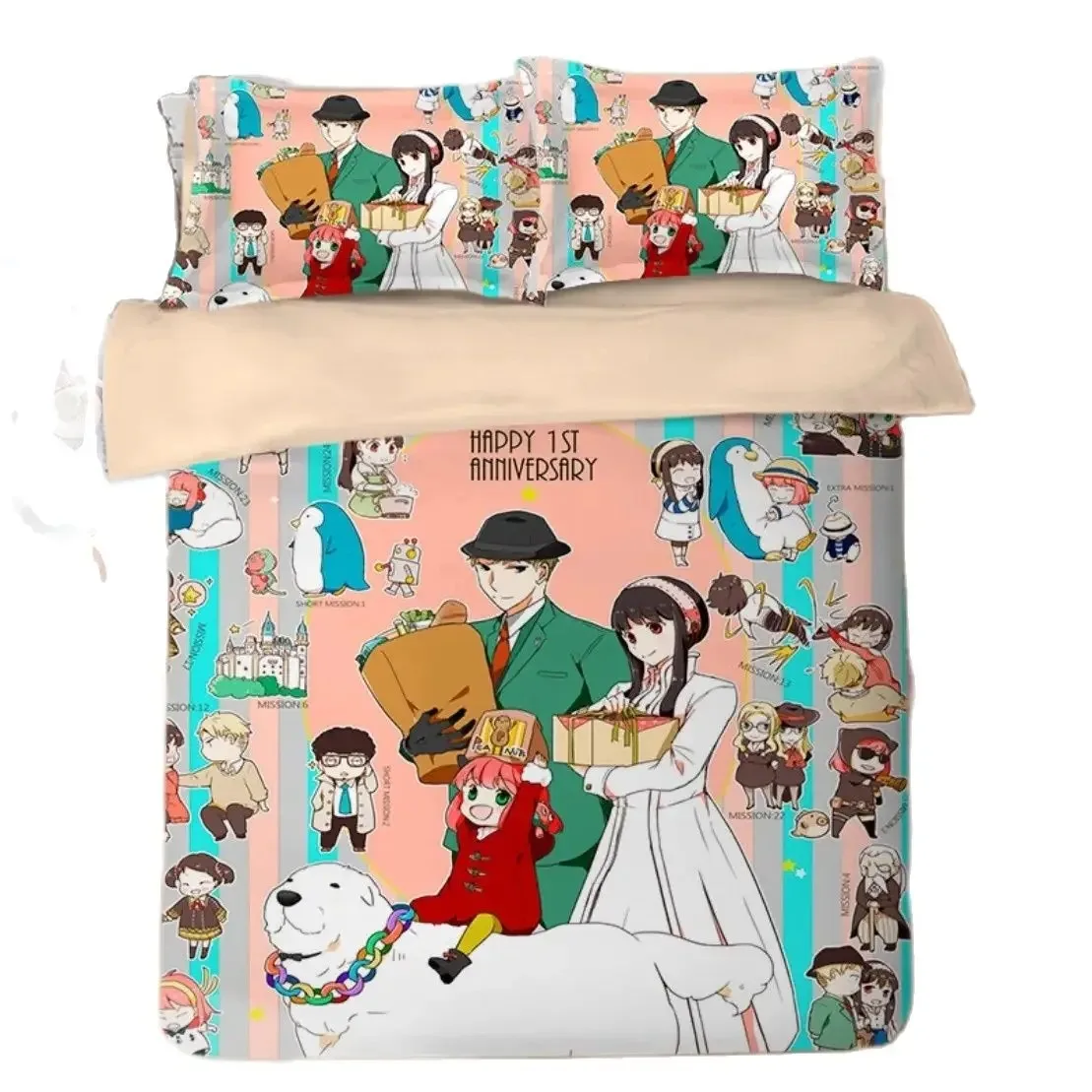 3D Print Anime Spy X Family Bedding Set Anya Duvet Cover,Spy Family Bedding Twin Queen Size Kids Bedroom Decor Children's Gifts