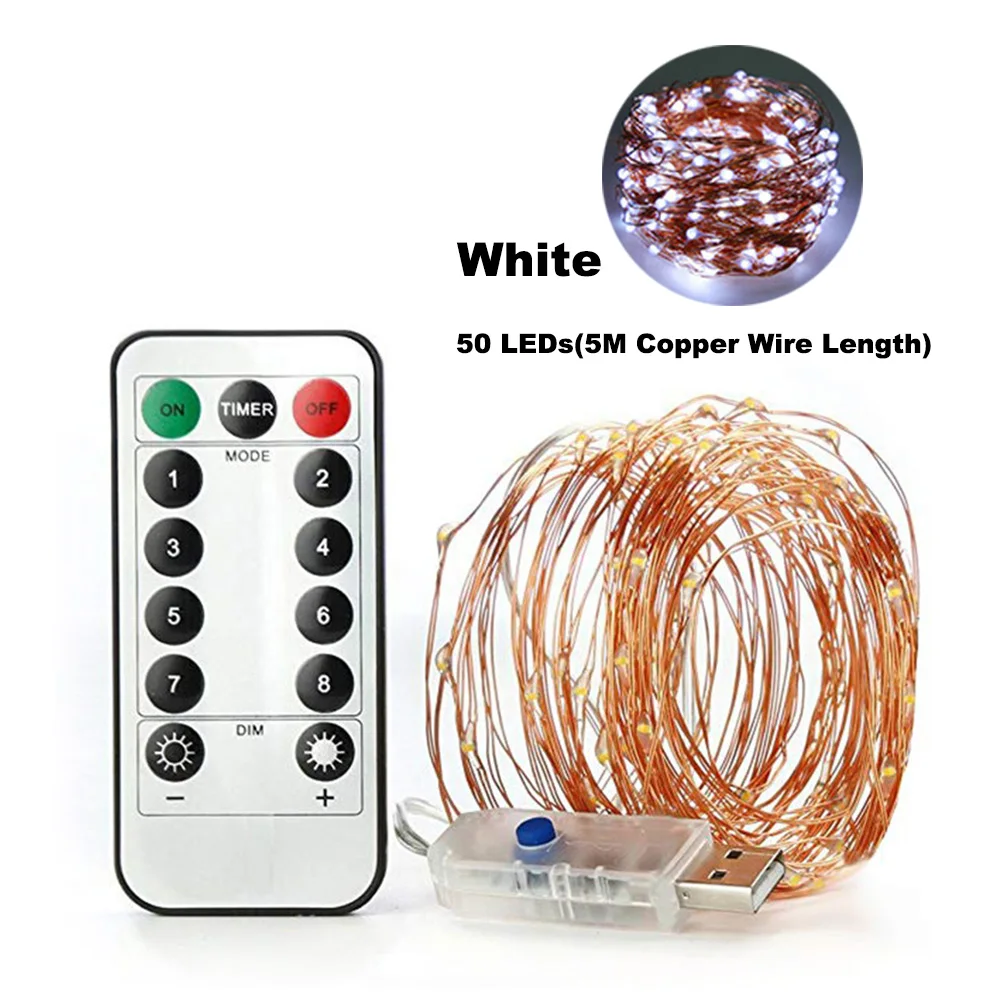 

50 LEDs Fairy String Lights 5M Length USB Copper Wire Lamp 8 Lighting Modes with Remote Control for Christmas Halloween Wedding