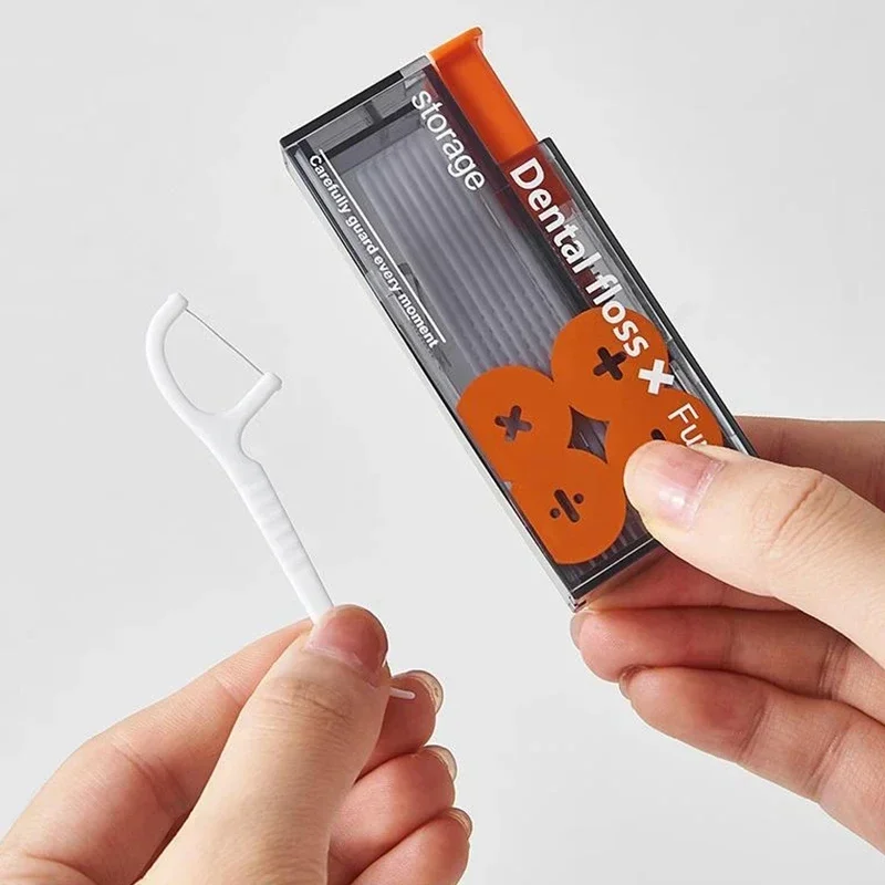 

Portable Floss Dispenser Includes 10Pcs Floss Automatic Ejectable Floss Organiser Oral Care Press-on Disposable Flossing Sticks