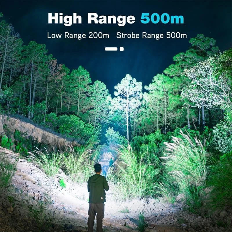 강력한 토치 라이트 충전식 가정용 야외 내구성 장거리 Led 스테인레스 스틸 캠핑 손전등 LED