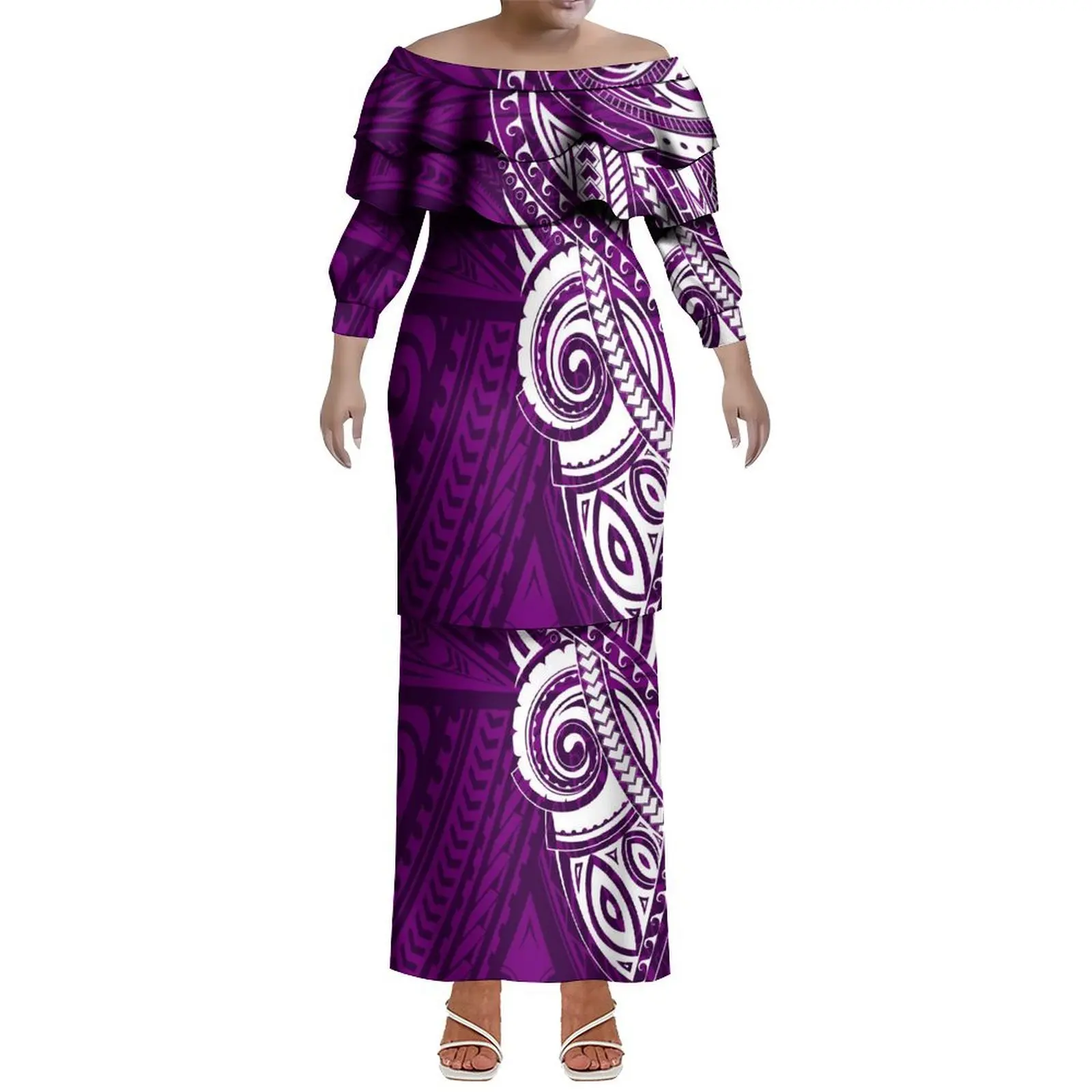 Sukienka Puleta z niestandardowym wzorem, podkreślająca figurę, dla kobiet tribalnych, inspirowana stylem polinezyjskim Samoa i Wysp Fijjskich.