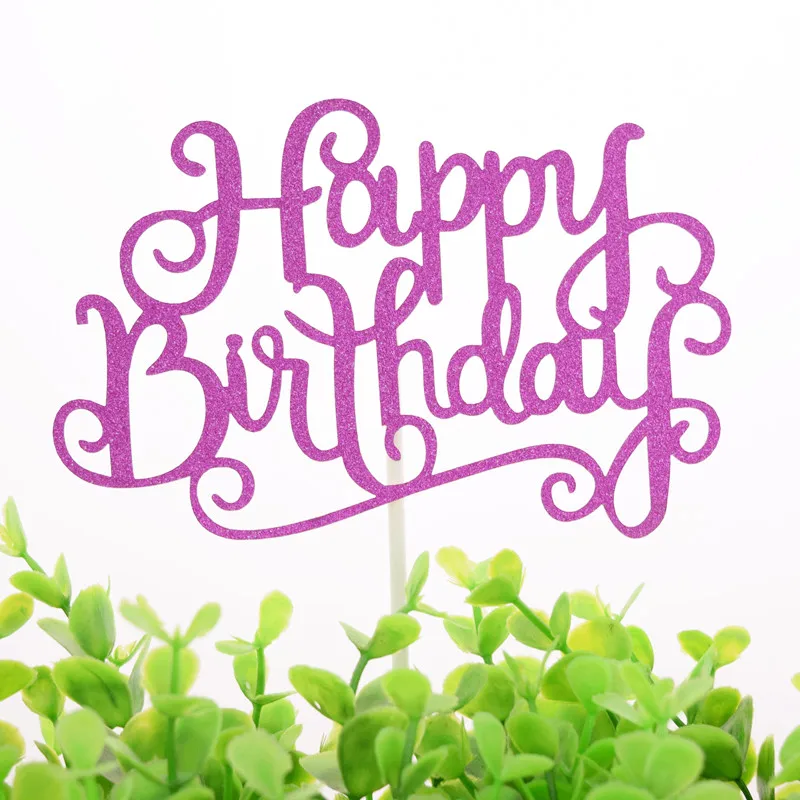 Happy Birthday Cake Topper Glittler Gold Silver Purple Fushia Cake Flags Birthday Party Cake Baking Decor Babyshower Cake Flags